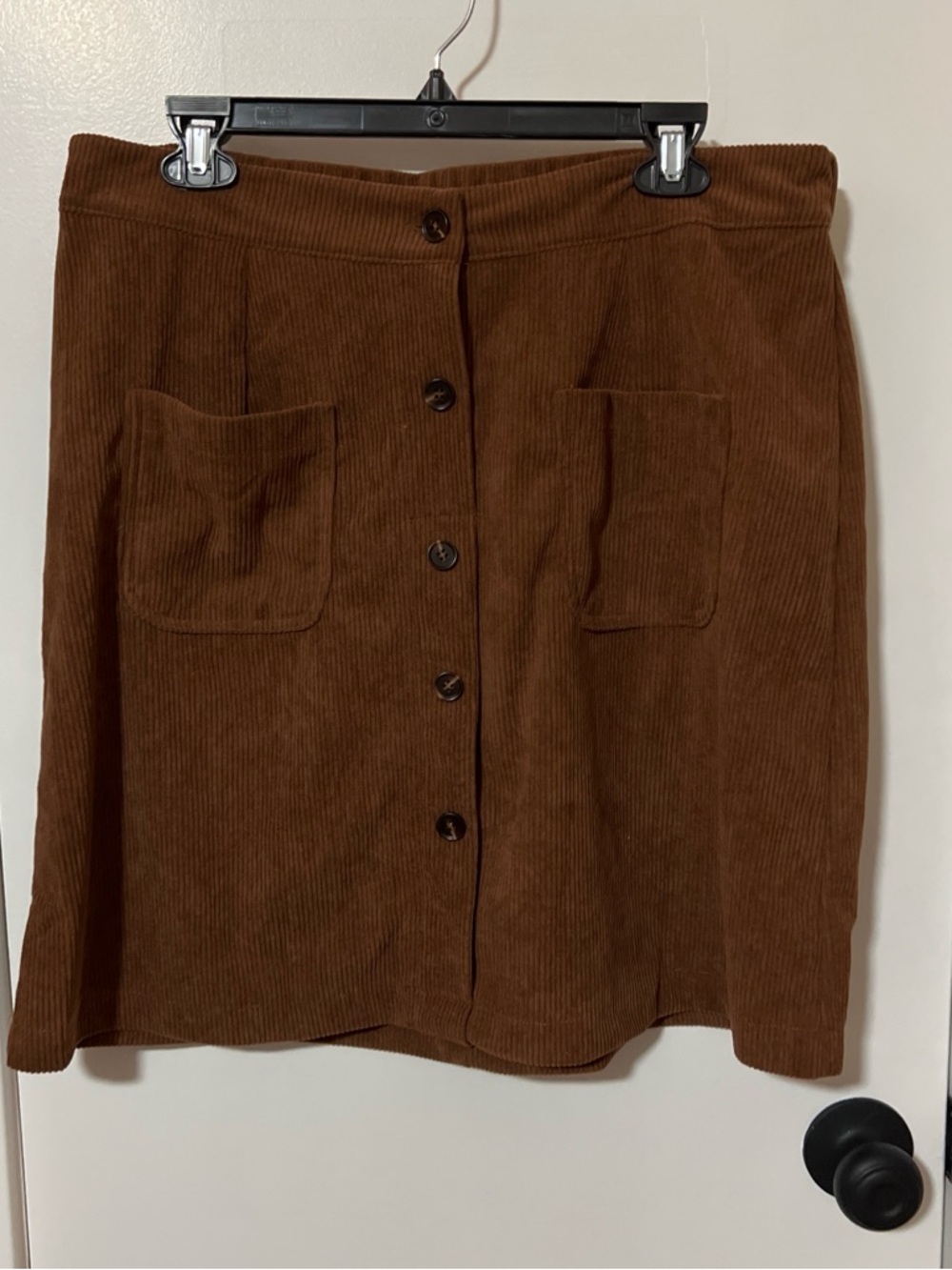 Corduroy Button-Front Pocket Skirt in Brown